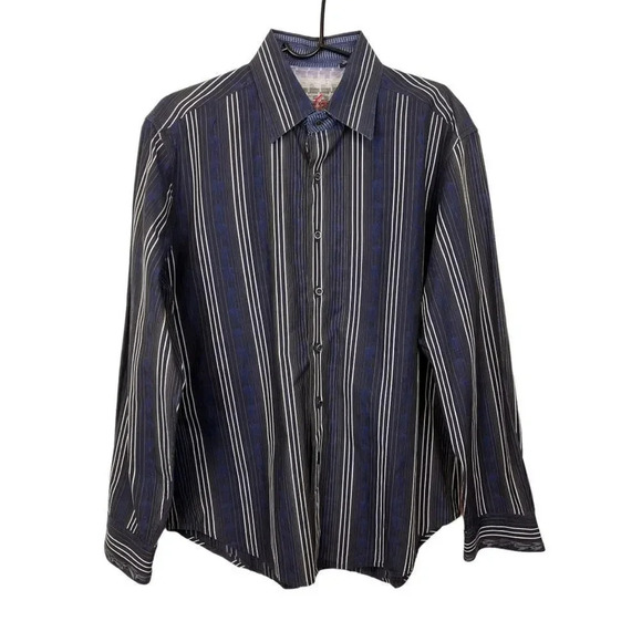 Robert Graham Blue Stripe Long Sleeve Flip Cuff Button Up Shirt Men’s Large. - Picture 1 of 16